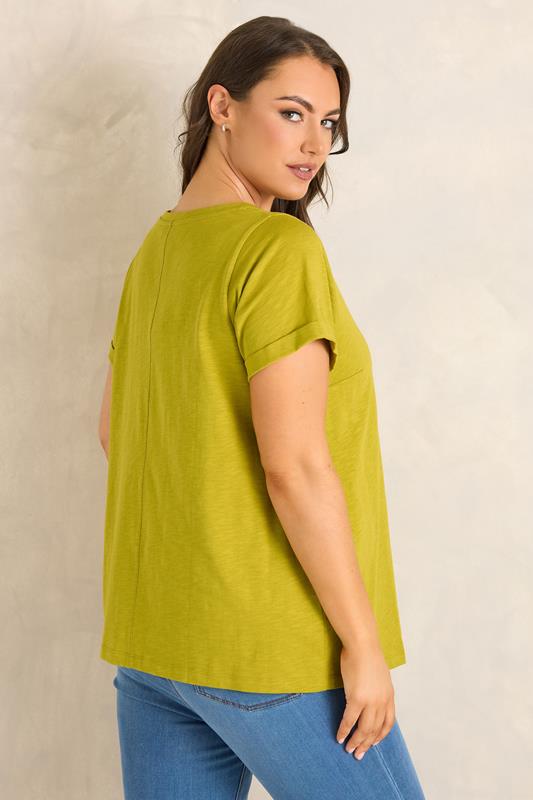 EVANS Plus Size Charteuse Green Premium Cotton T-Shirt | Evans 2