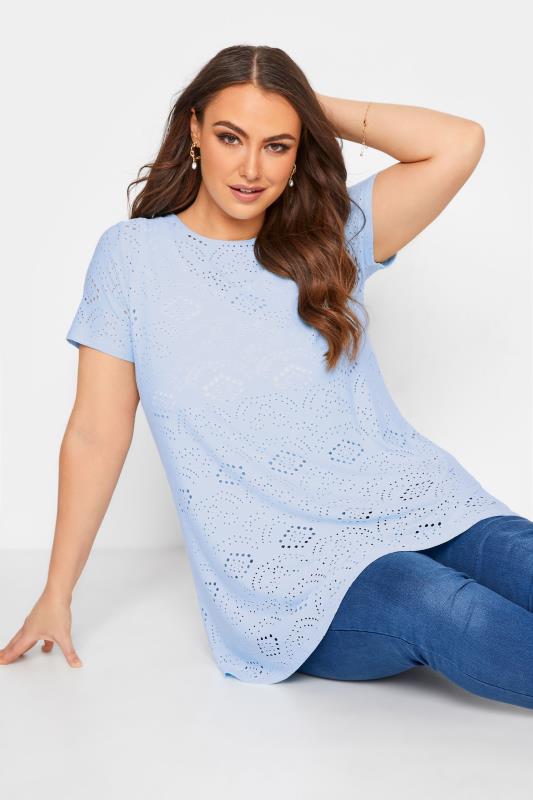 Plus Size  Light Blue Broderie Anglaise Swing Top