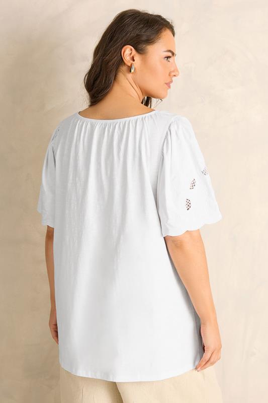 EVANS Plus Size White Broderie Sleeve Tie Neck Blouse | Evans 4