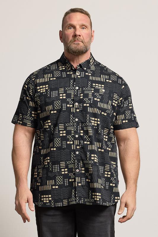  D555 Big & Tall Navy Blue Geometric Print Shirt