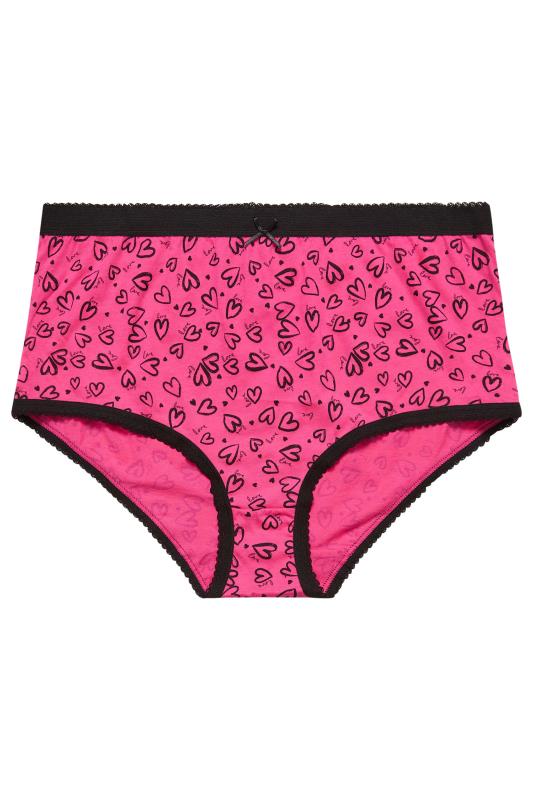 YOURS 5 PACK Plus Size Black & Pink Heart Design High Waisted Full Briefs | Yours Clothing 4