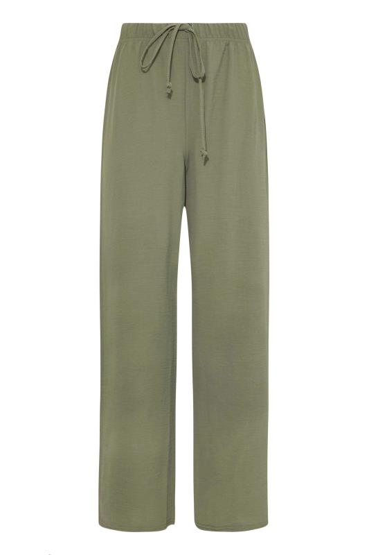 LTS Tall Khaki Green Crepe Wide Leg Cropped Trousers | Long Tall Sally 4