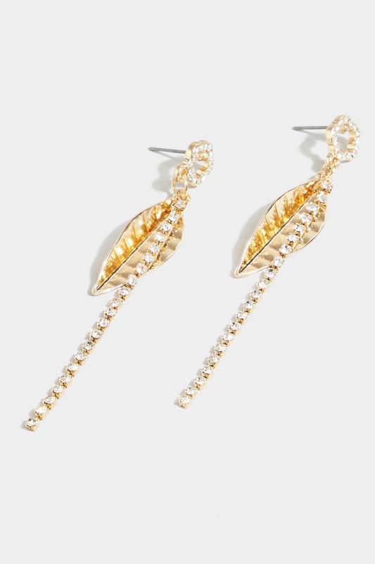 Gold Leaf Diamante Drop Earrings | Yours Clothing 3