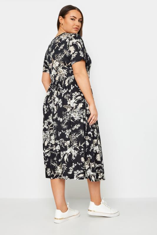 YOURS Plus Size Black Floral Print Midaxi Dress | Yours Clothing