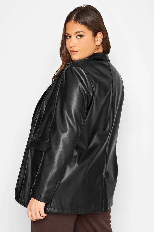 YOURS Plus Size Black Faux Leather Blazer | Yours Clothing 3