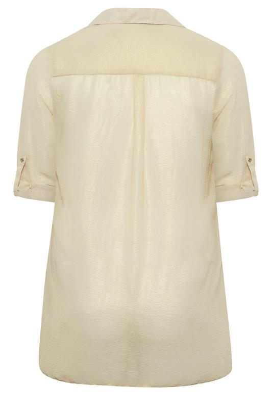 Curve Plus Size Nude Sheer Shimmer Button Up Shirt | Yours Clothing  7