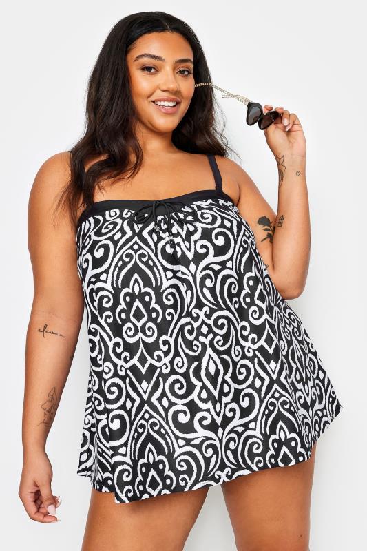  Grande Taille YOURS Curve Black Abstract Print A-Line Tankini Top
