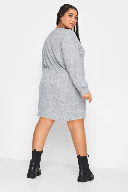 YOURS Plus Size Grey Soft Touch Ribbed Knitted Jumper Dress | Yours Clothing 3