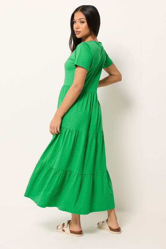 M&Co Petite Green Notch Neck Tiered Cotton Maxi Dress | M&Co 2