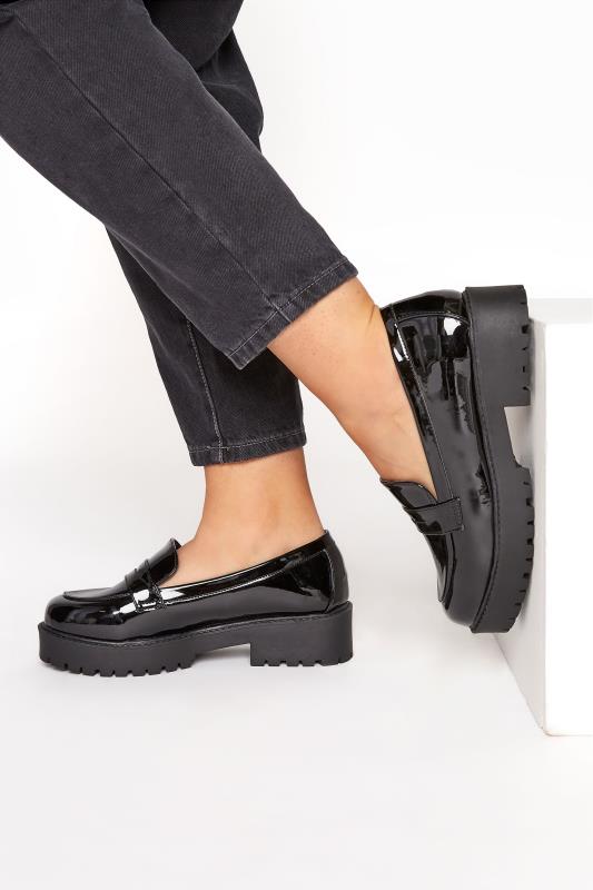 Black Patent Chunky Loafers In Extra Wide Fit_M.jpg