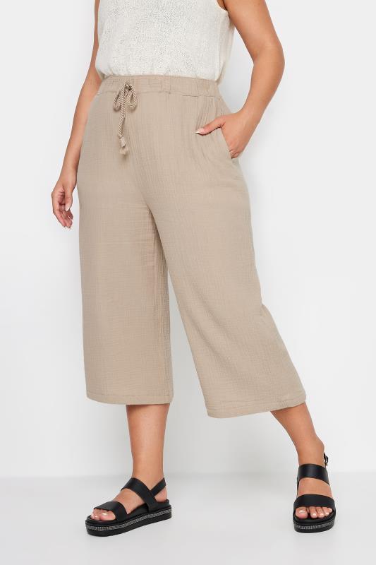 YOURS Plus Size Stone Brown Cheesecloth Culottes | Yours Clothing 1