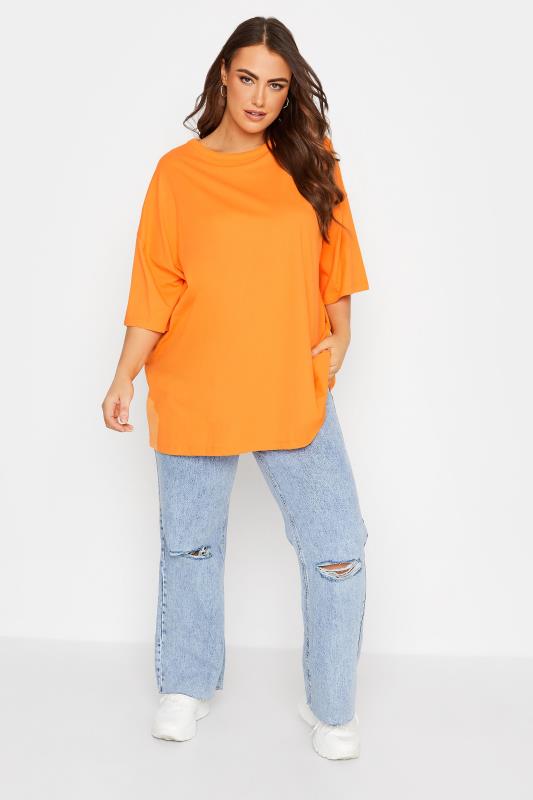 Plus Size Light Orange Oversized Boxy T-Shirt | Yours Clothing 2