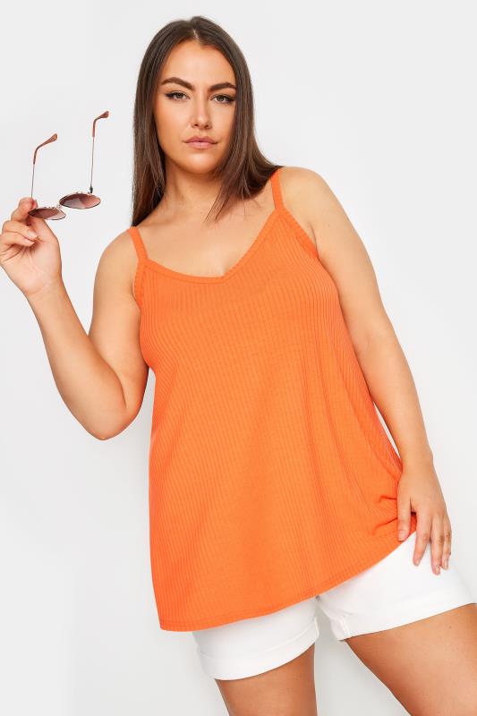YOURS Plus Size Orange Ribbed Swing Cami Top | Yours Clothing 1