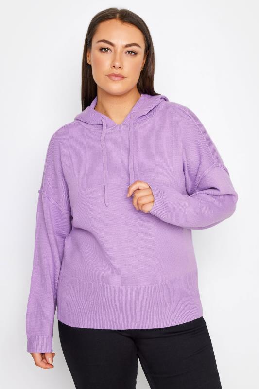 Plus Size  Evans Purple Cosy Knit Hoodie
