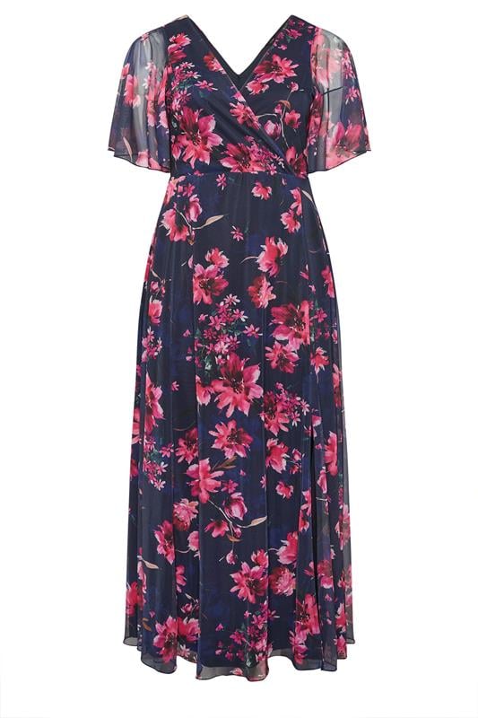 YOURS LONDON Plus Size Navy Blue Floral Angel Sleeve Maxi Dress | Yours Clothing 5