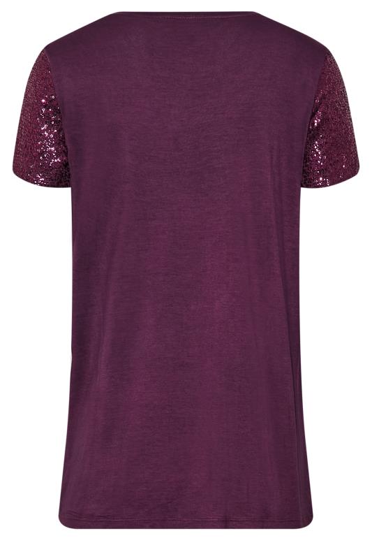 LTS Tall Women's Purple Sequin Embellished Boxy T-Shirt | Long Tall Sally 7