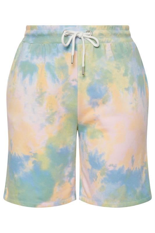 YOURS Plus Size Blue & Green Tie Dye Jogger Shorts | Yours Clothing 5