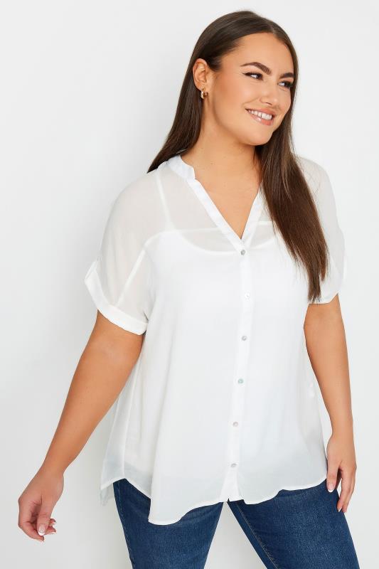 Plus Size  YOURS Curve White Button Through Short Sleeve Shirt