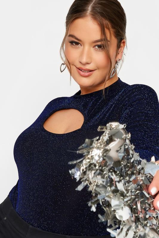 LIMITED COLLECTION Plus Size Blue Glitter Cut Out Crop Top | Yours Clothing 5