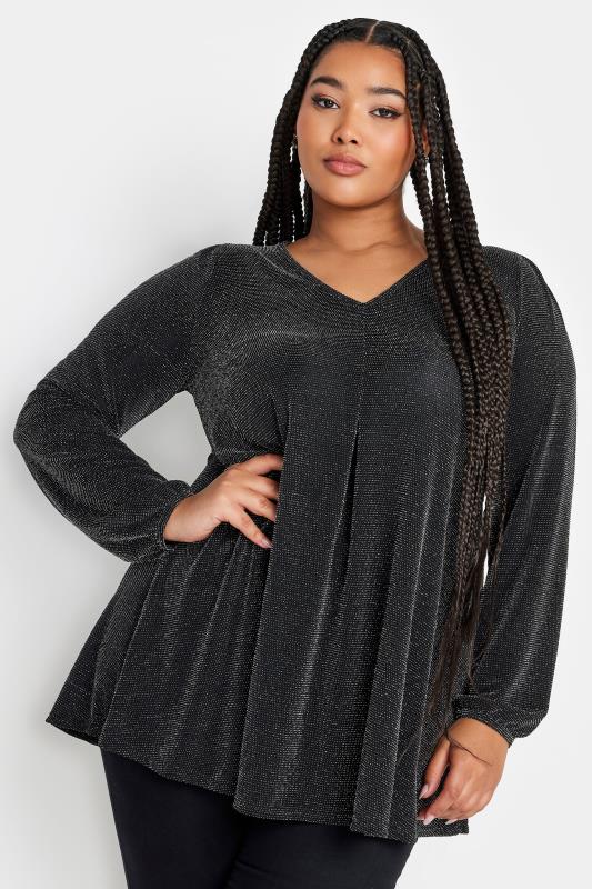 Plus Size  YOURS Curve Black & Silver Balloon Sleeve Top