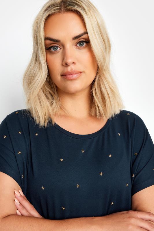 YOURS Plus Size Navy Blue Star Embellished Short Sleeve Top | Yours Clothing 4