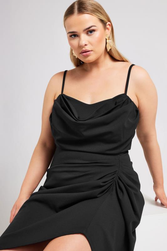 YOURS LONDON Plus Size Black Cowl Neck Gathered Dress | Yours Clothing 4