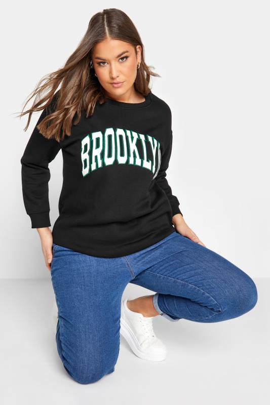 Plus Size Black 'Brooklyn' Slogan Sweatshirt | Yours Clothing 4