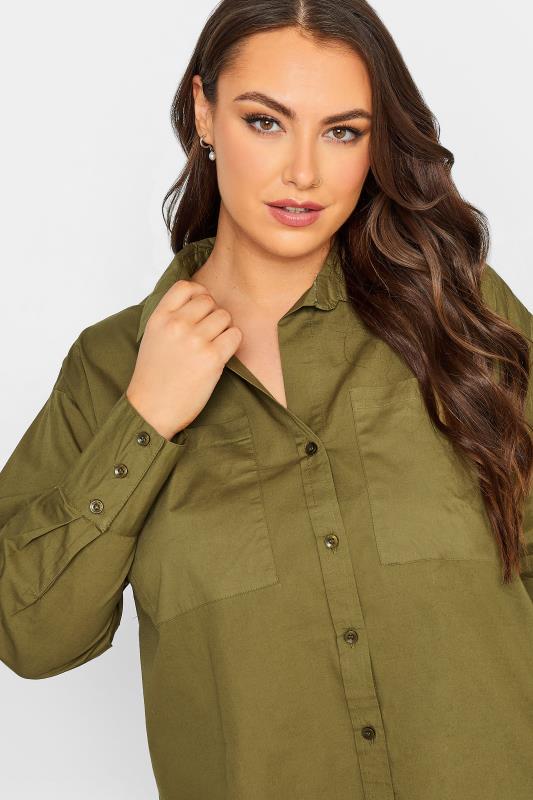 LIMITED COLLECTION Plus Size Khaki Green Oversized Boyfriend Shirt | Yours Clothing 4