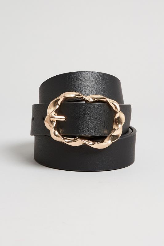 Black & Gold Twisted Buckle Belt | Yours Clothing 2