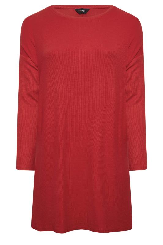 YOURS Plus Size Red Ribbed Split Hem T-Shirt | Yours Clothing 6