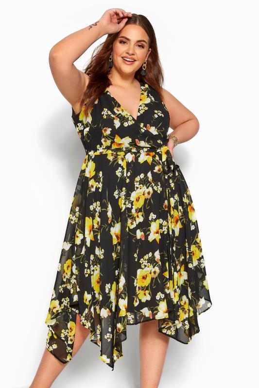 Black And Yellow Floral Hanky Hem Dress Yours Clothing 