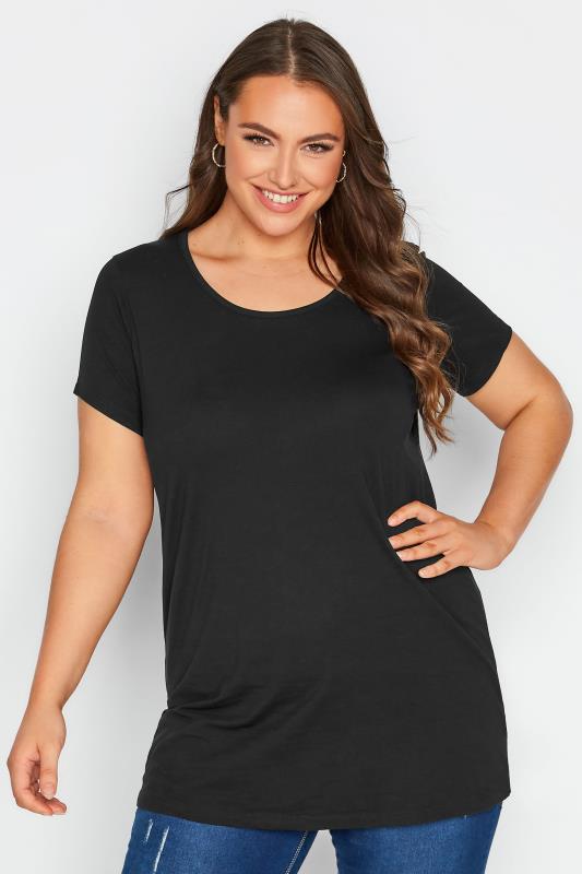 Basic T-Shirts & Vests Grande Taille YOURS Curve Black Longline T-Shirt