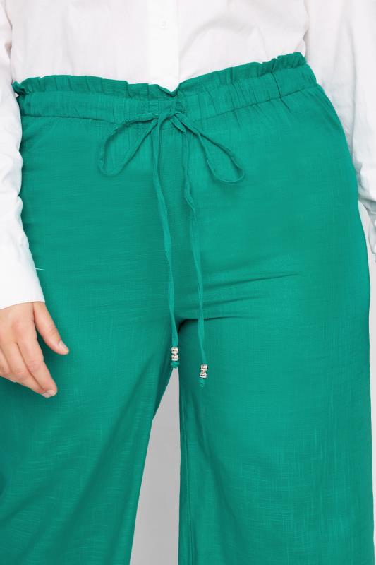 LTS Tall Women's Green Cotton Wide Leg Beach Trousers | Long Tall Sally 3