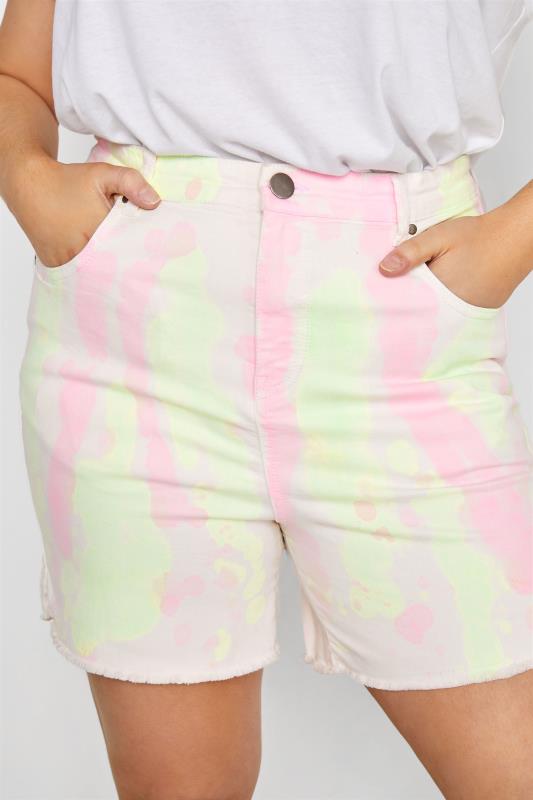 Plus Size White Tie Dye Denim Mom Shorts | Yours Clothing 3