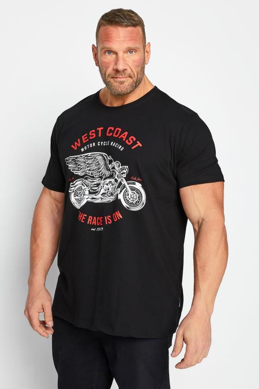  Tallas Grandes BadRhino Big & Tall Black 'West Coast' Motorbike Print T-Shirt