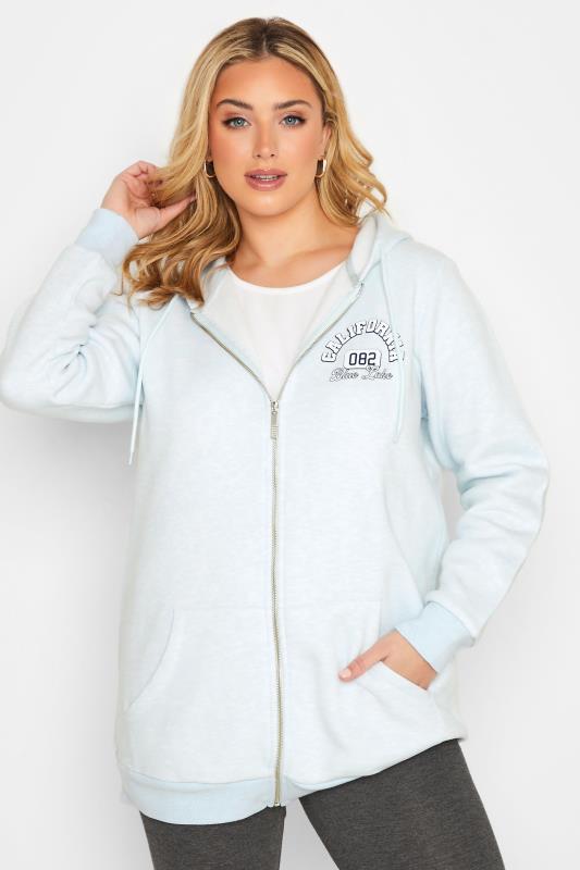 Plus Size  YOURS Curve Light Blue Soft Touch Marl Zip Through Hoodie