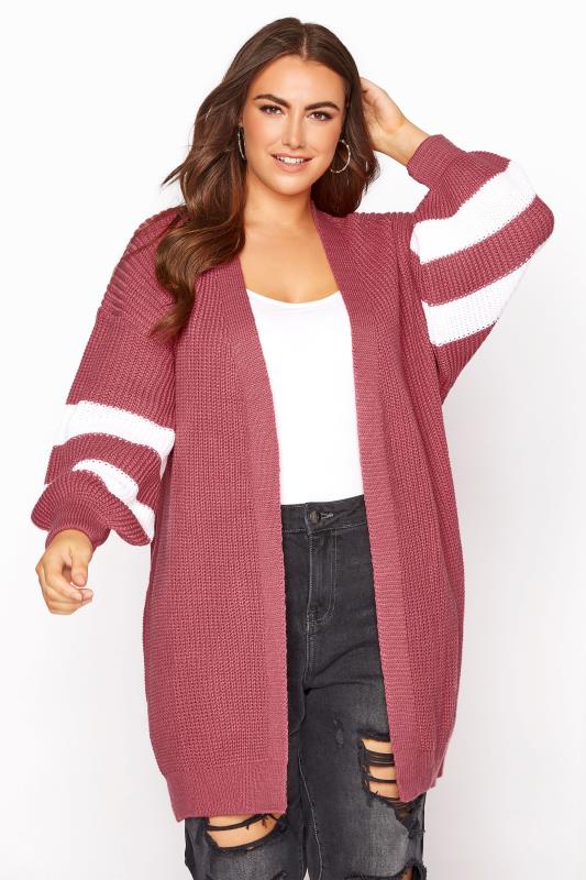 Curve Pink Varsity Stripes Knitted Cardigan 1