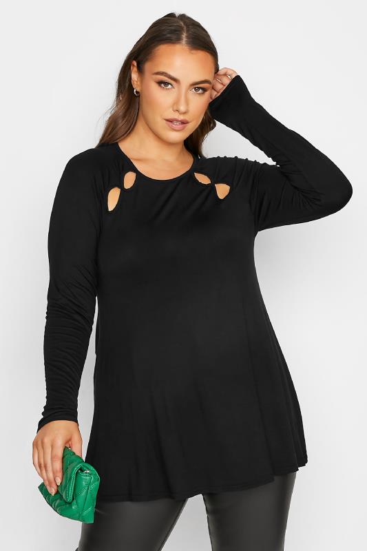 LIMITED COLLECTION Plus Size Black Cut Out Raglan T-Shirt | Yours Clothing 1