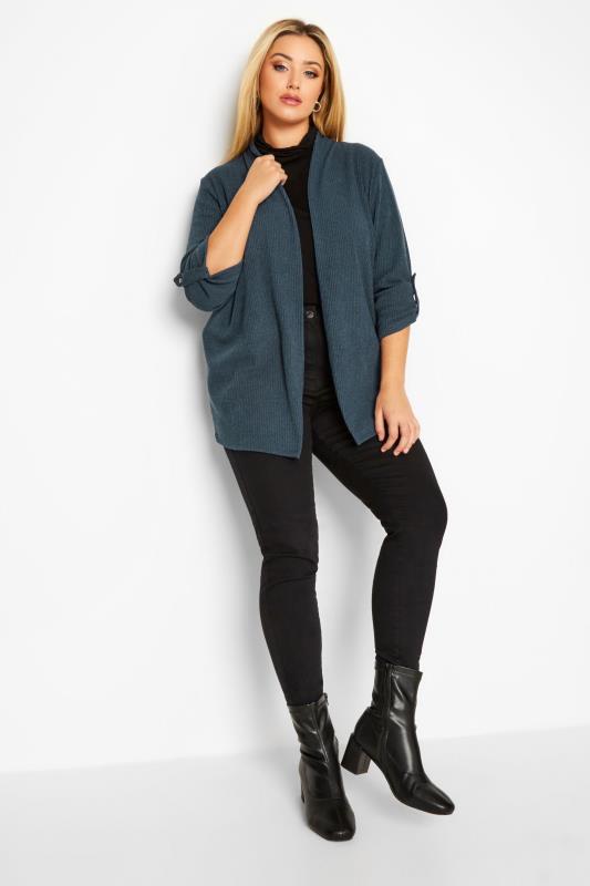 Curve Plus Size Navy Blue Ribbed Cardigan | Yours Clothing  2