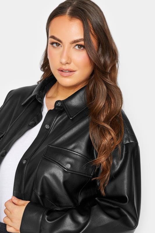 YOURS Plus Size Black Faux Leather Shacket | Yours Clothing 4