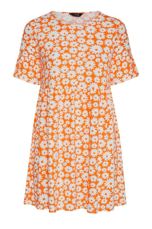Curve Orange Floral Print Smock Tunic Dress 6