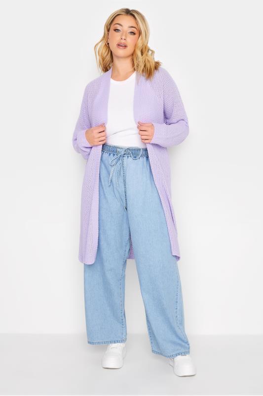 YOURS Curve Lilac Purple Knitted Long Sleeve Cardigan | Yours Clothing  2