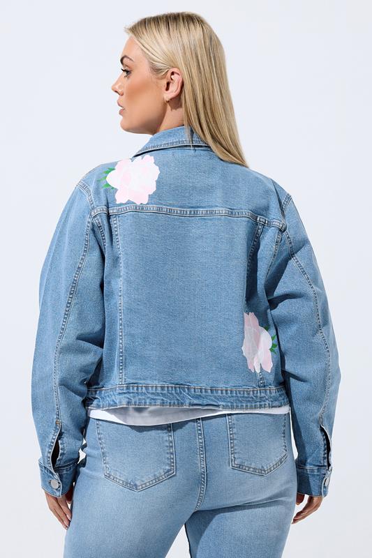 LIMITED COLLECTION Plus Size Blue Rose Printed Denim Jacket | Yours Clothing 5