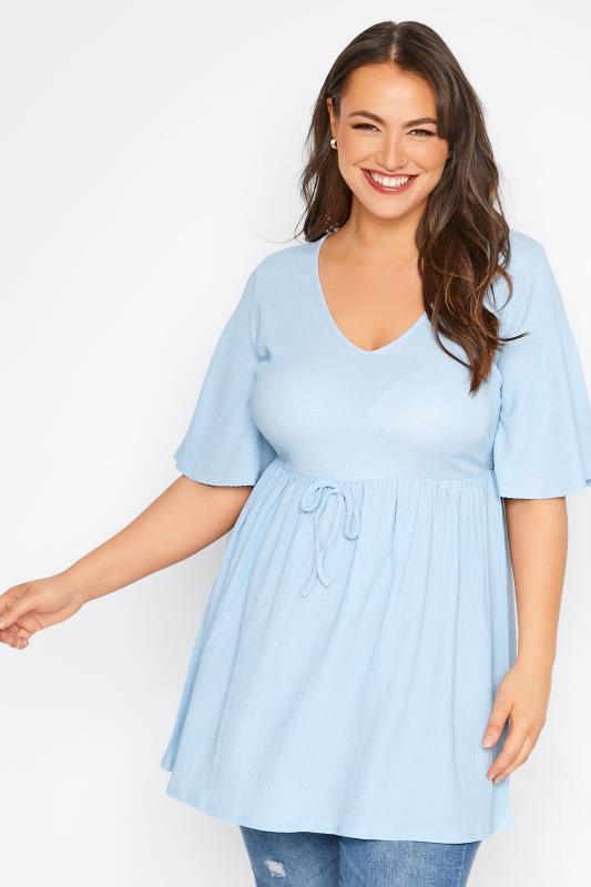 LIMITED COLLECTION Curve Light Blue Tie Waist Crinkle Top_A.jpg