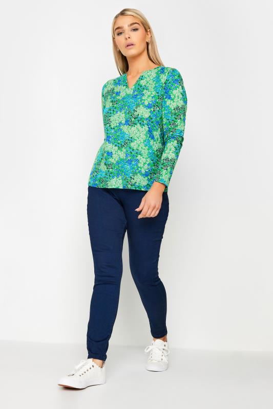 M&Co 2 Pack Green & Navy Ditsy Floral Notch Neck Long Sleeve Tops | M&Co 4