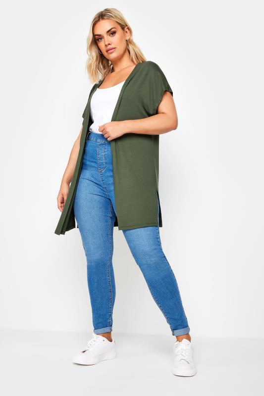 YOURS Plus Size Khaki Green Short Sleeve Cardigan | Yours Clothing 2