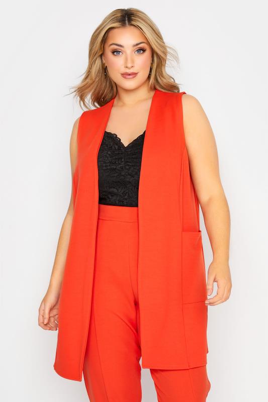 LIMITED COLLECTION Curve Bright Orange Sleeveless Blazer | Yours Clothing 1