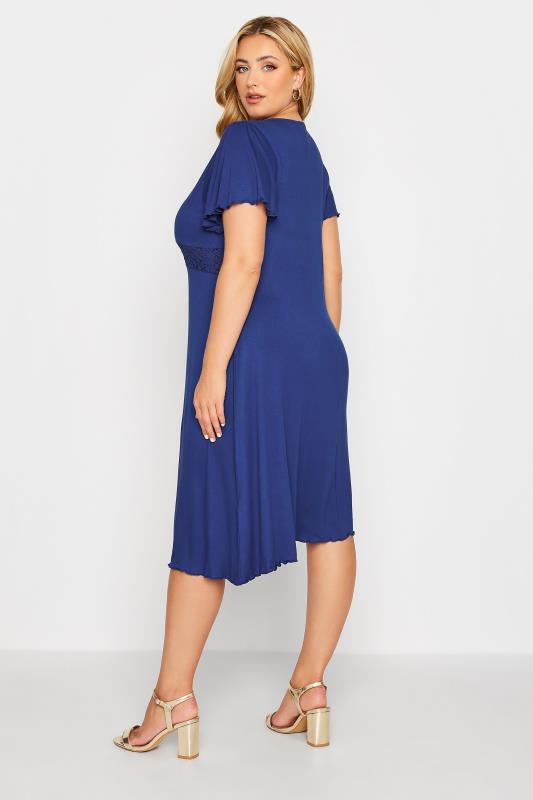 YOURS Plus Size Blue Crochet Detail Dress | Yours Clothing