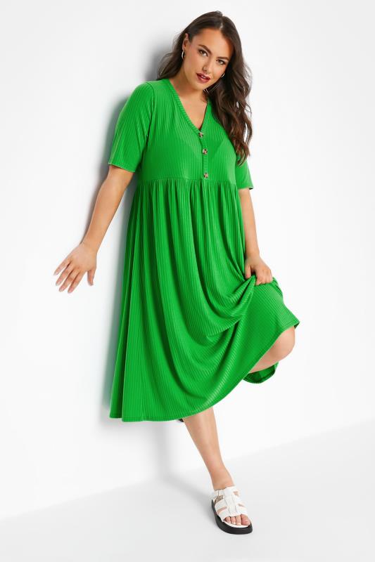 LIMITED COLLECTION Plus Size Bright Green Ribbed Peplum Midi Dress | Yours Clothing 4