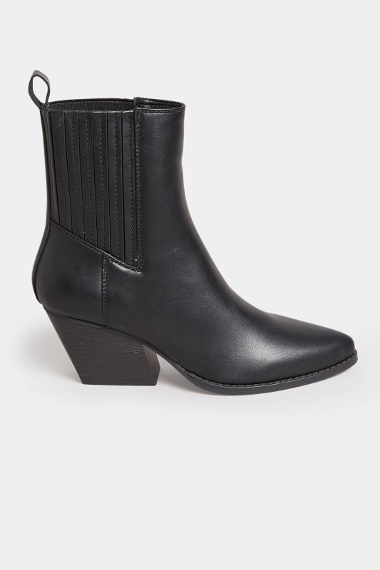 PixieGirl Black Faux Leather Ankle Cowboy Boots In Standard Fit | PixieGirl 3